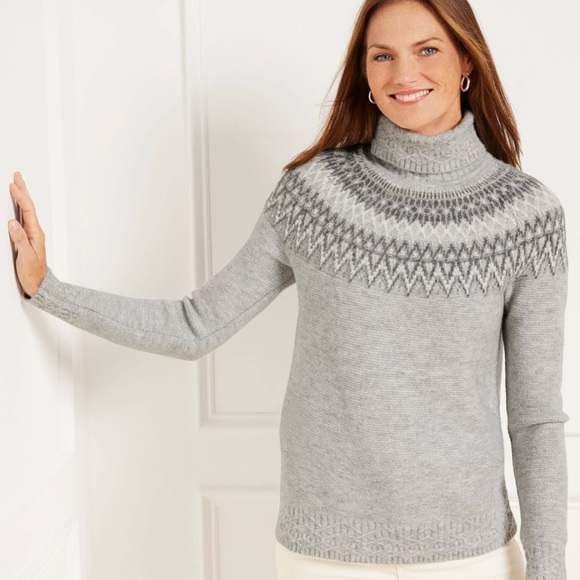 Talbots Metallic Turtleneck Sweater Whimsical Fair Aisle Womens PXL NWT  Gray - Picture 12 of 12